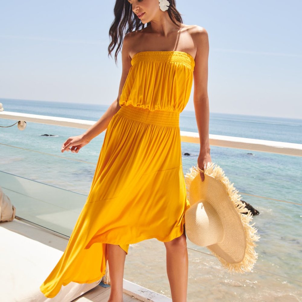 Sugarlips asymmetric strapless Tube dress Elastic waist Midi Length XS S M L